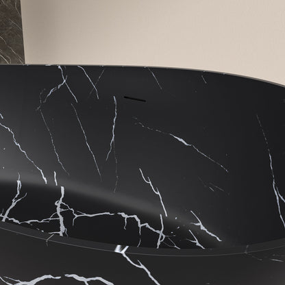 Black solid surface soaking tub with integrated overflow system