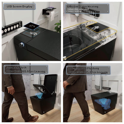 Square Smart Bidet Toilet with Water Tank, Radar Sensor, Heated Seat, Drying Function