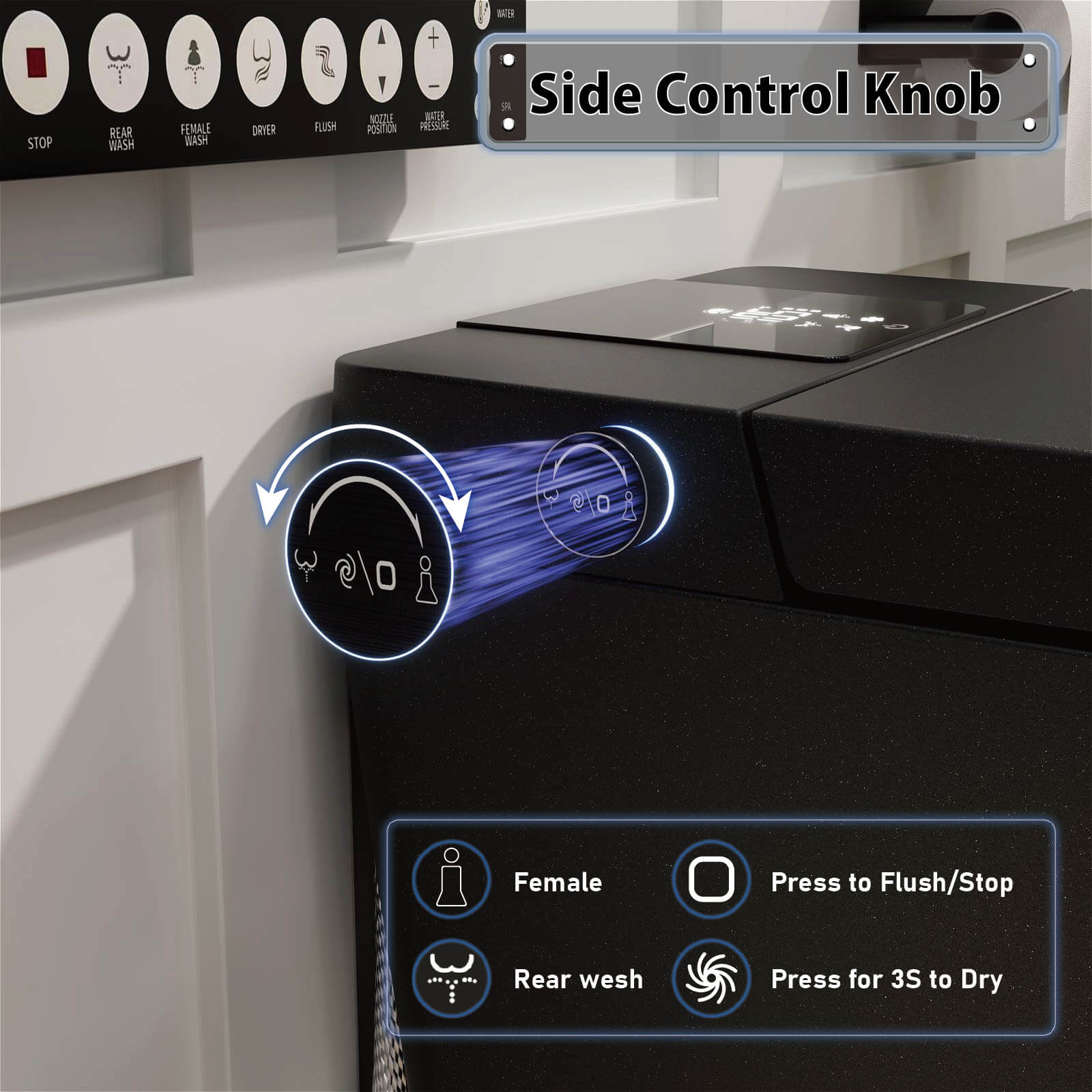 Square Smart Bidet Toilet with Water Tank, Radar Sensor, Heated Seat, Drying Function