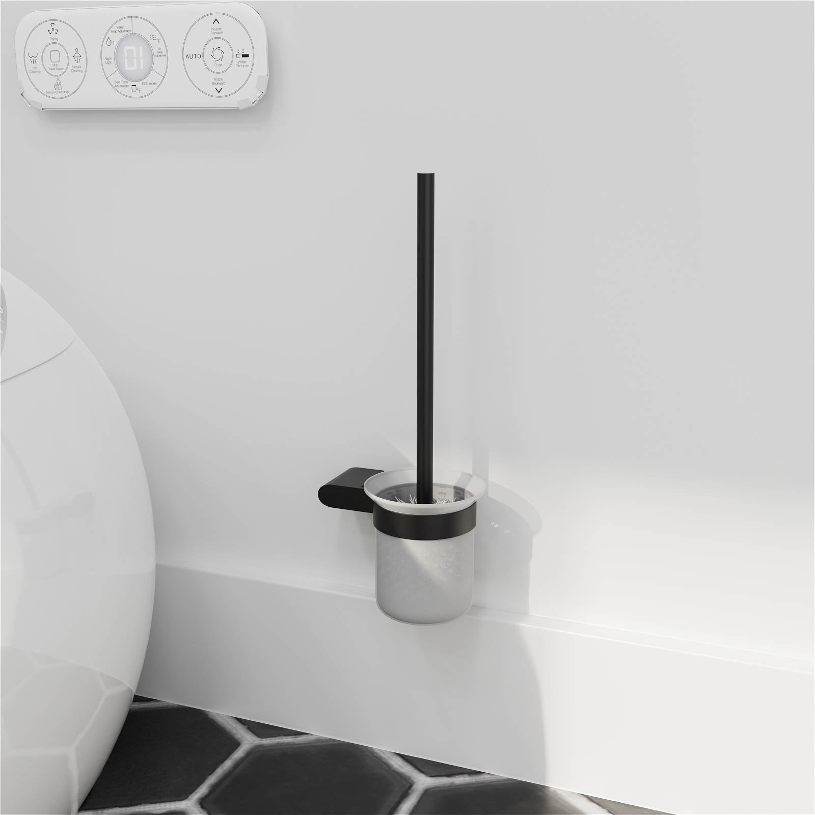 Black toilet brush with wall bracket