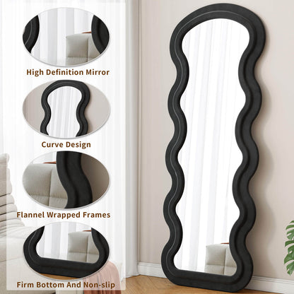 Black wavy flannel wrapped mirror with anti slip base for bedroom selfie