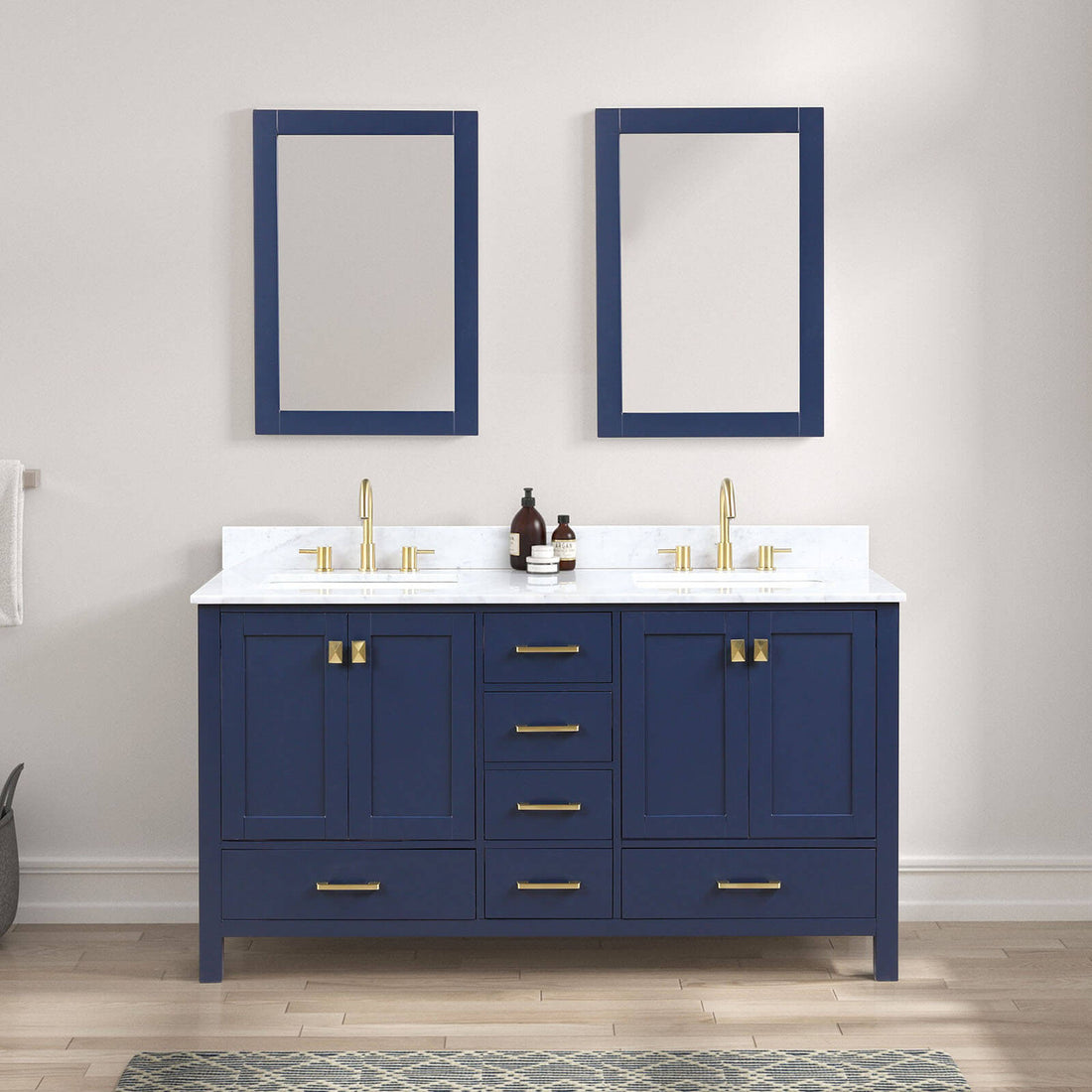Blossom 60" Freestanding Double Sink Vanity with Drawers and Carrara Marble Countertop