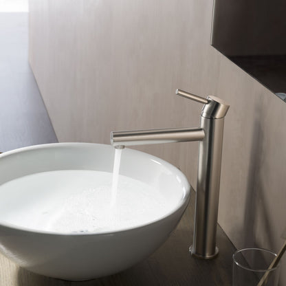 Blossom 7x12 Long Cylinder Lever Handle Bathroom Sink Single Hole Faucet Brushed Nickel