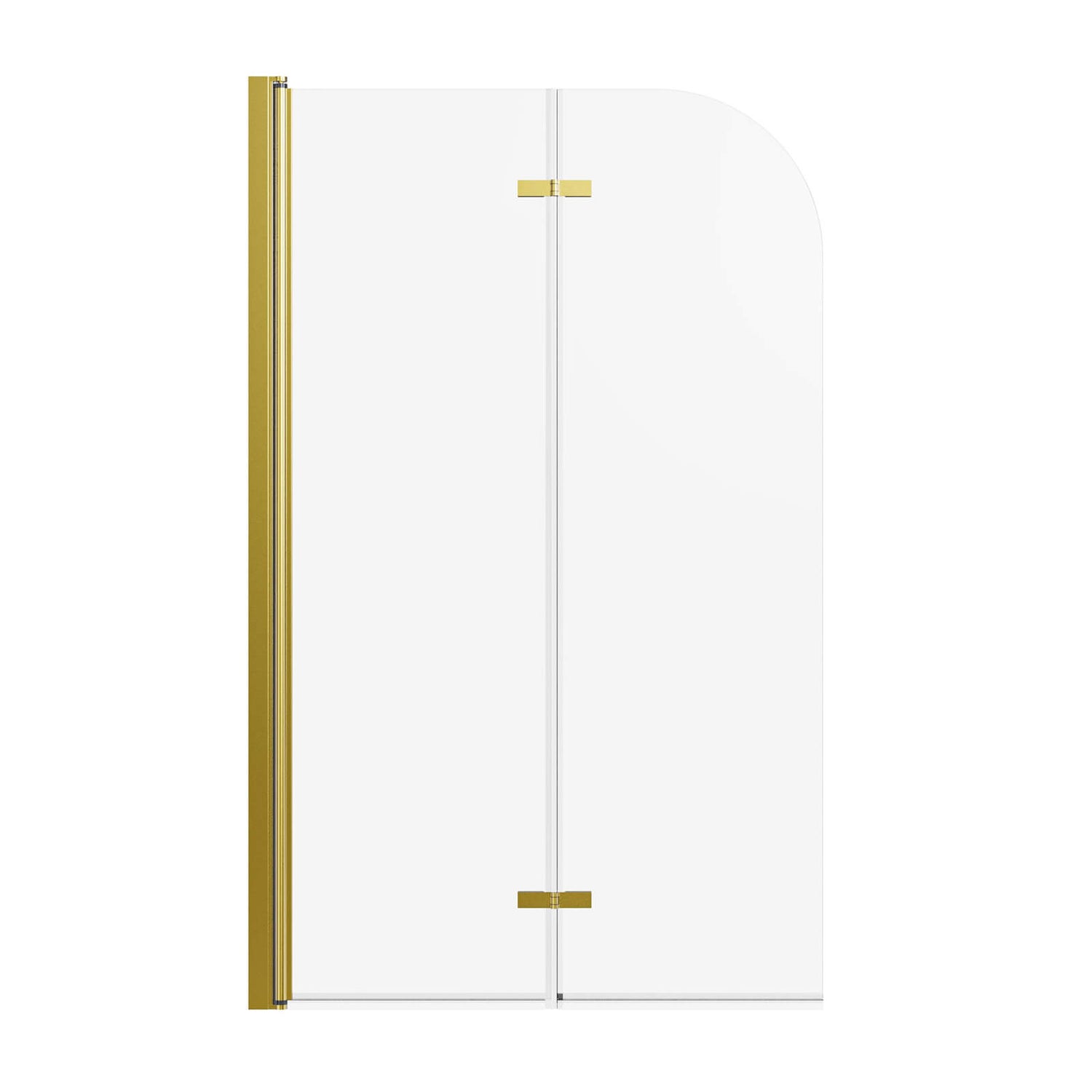 Brushed gold bi fold tub shower door with frameless glass