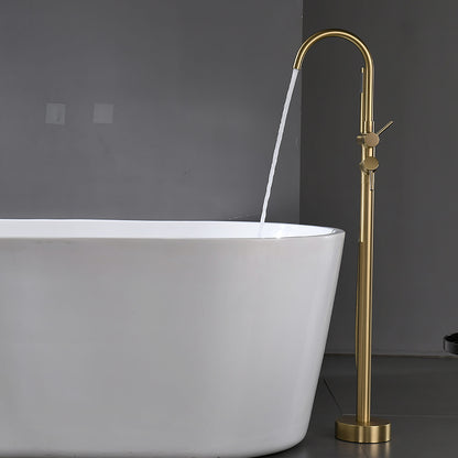 Brushed gold freestanding tub faucet with hand shower