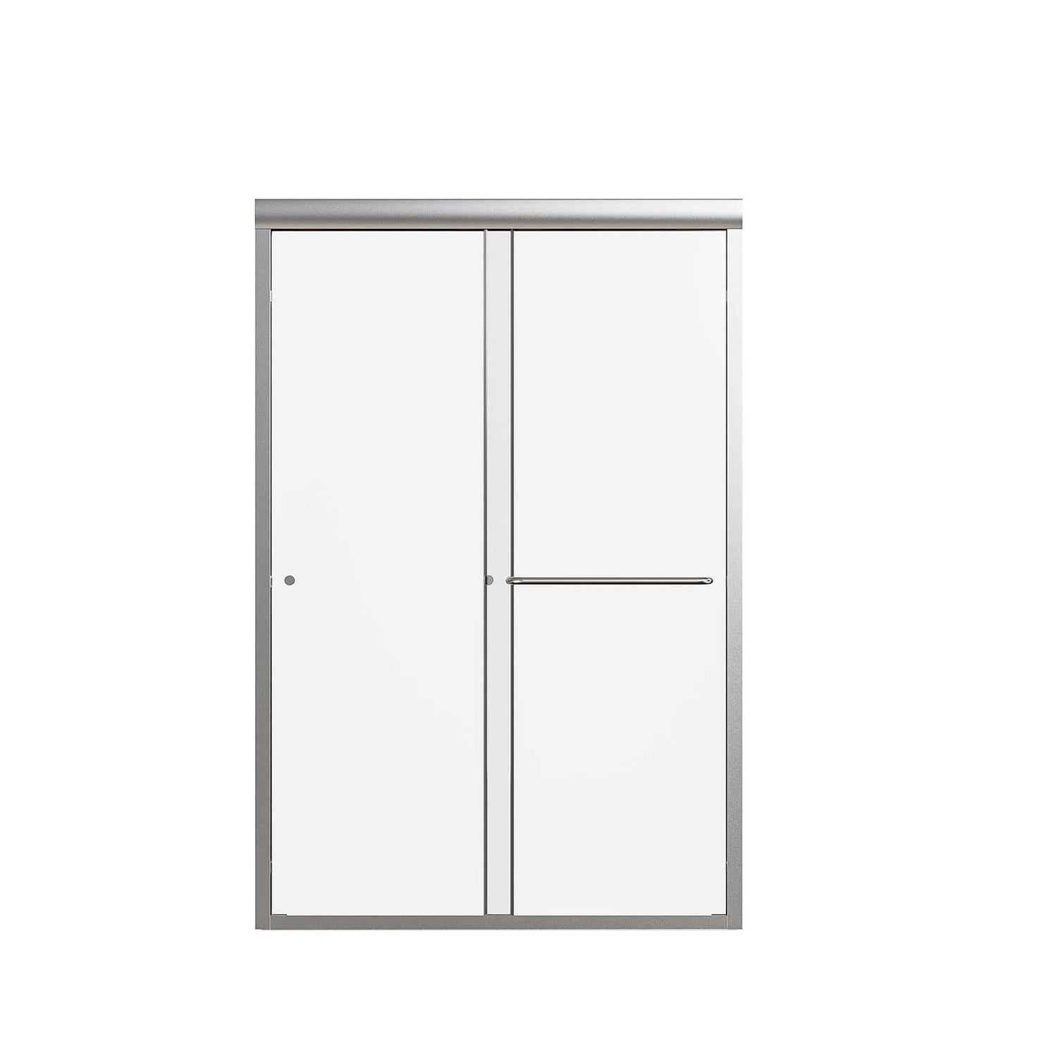 Brushed nickel semi frameless double sliding shower door with minimalist design