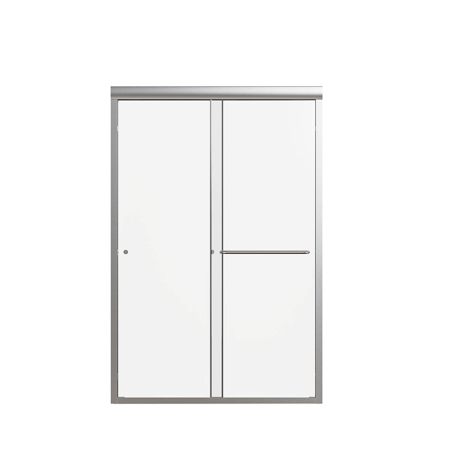 Brushed nickel semi frameless double sliding shower door with minimalist design