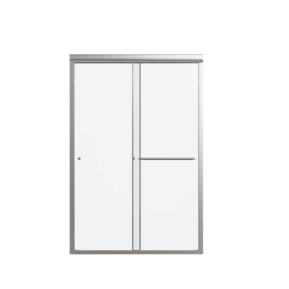 Brushed nickel semi frameless double sliding shower door with minimalist design