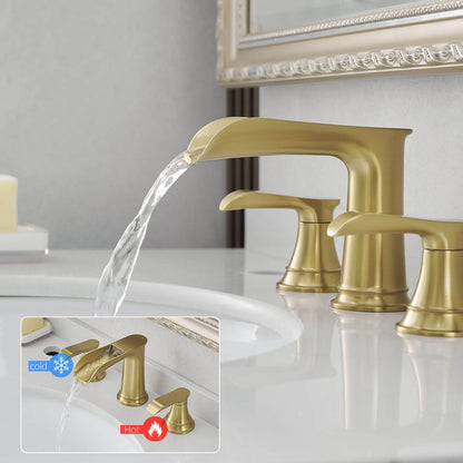 Brushed Gold 8 Inch Waterfall Bathroom Faucet With 2 Handle-temperature can be easily adjusted