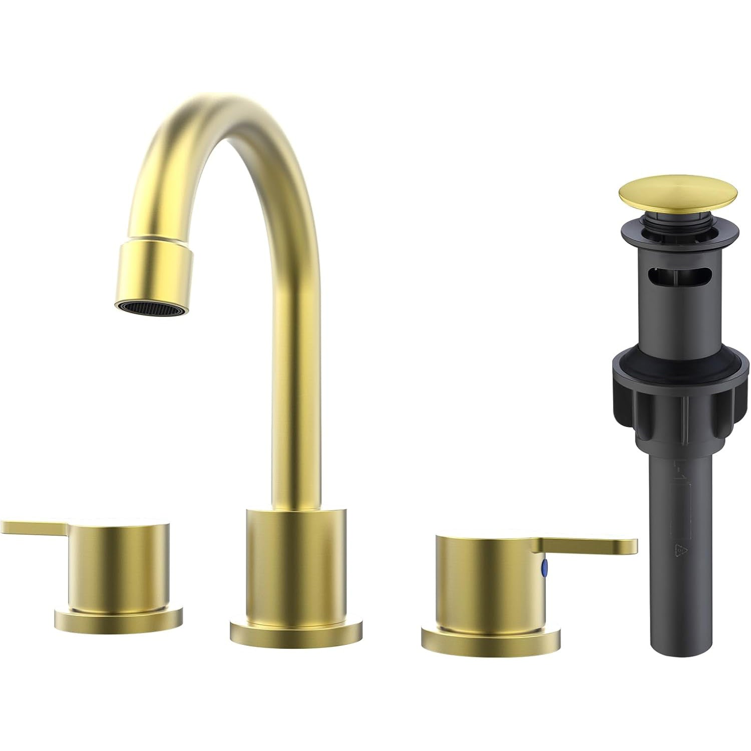 Brushed Gold 8 Inch Widespread Bathroom Sink Faucet with Pop Up Drain Assembly