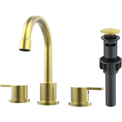 Brushed Gold 8 Inch Widespread Bathroom Sink Faucet with Pop Up Drain Assembly