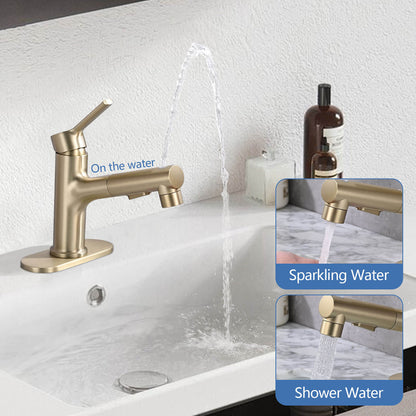 Brushed Gold Pull-Down Bathroom Faucet with three spray mode