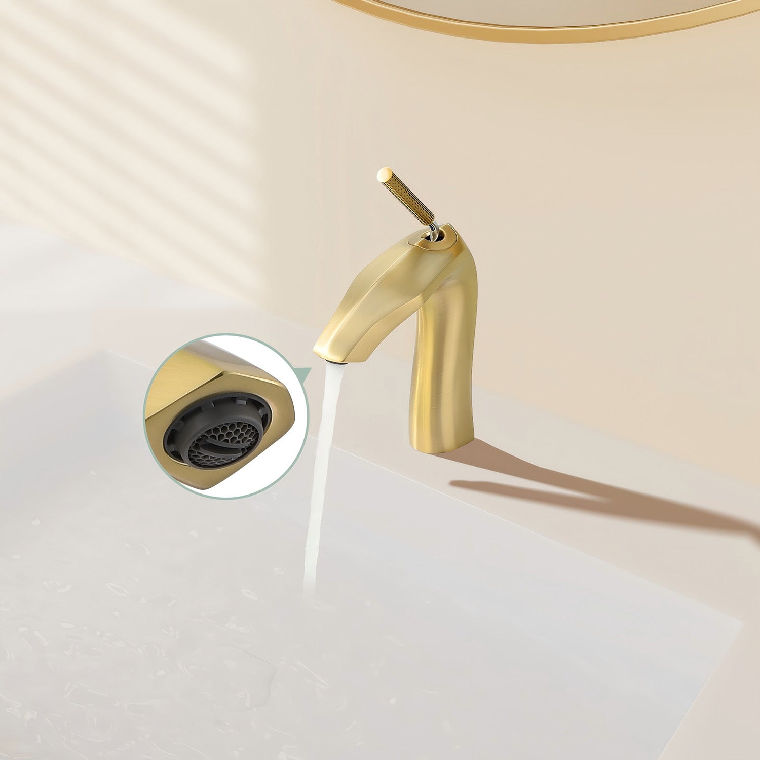 Brushed Gold Single Hole Bathroom Faucet Brass-Slim Single Handle and Aerator