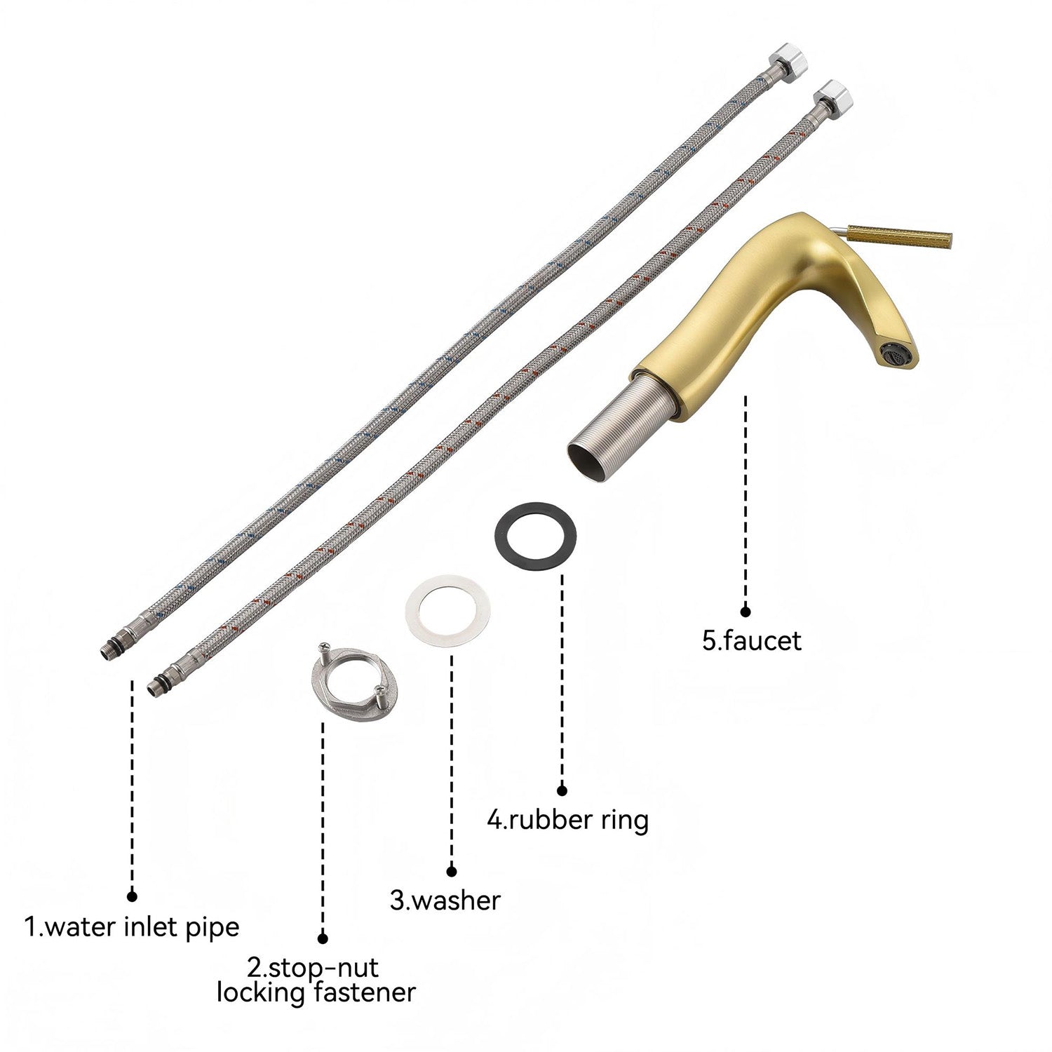 Brushed Gold Single Hole Bathroom Faucet Brass and accessories