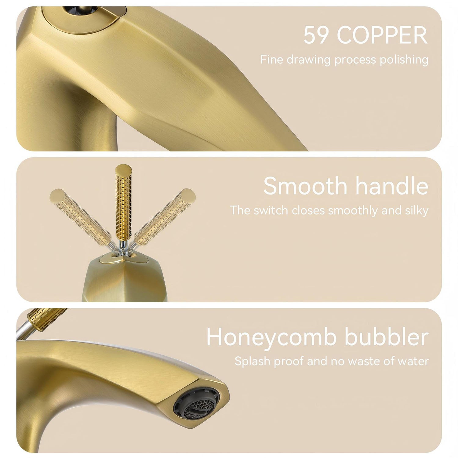 Brushed Gold Single Hole Bathroom Faucet Brass with Slim Single Handle and Aerator-product details