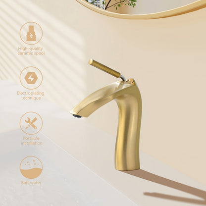 Brushed Gold Single Hole Bathroom Faucet Brass with Slim Single Handle and Aerator-product feature