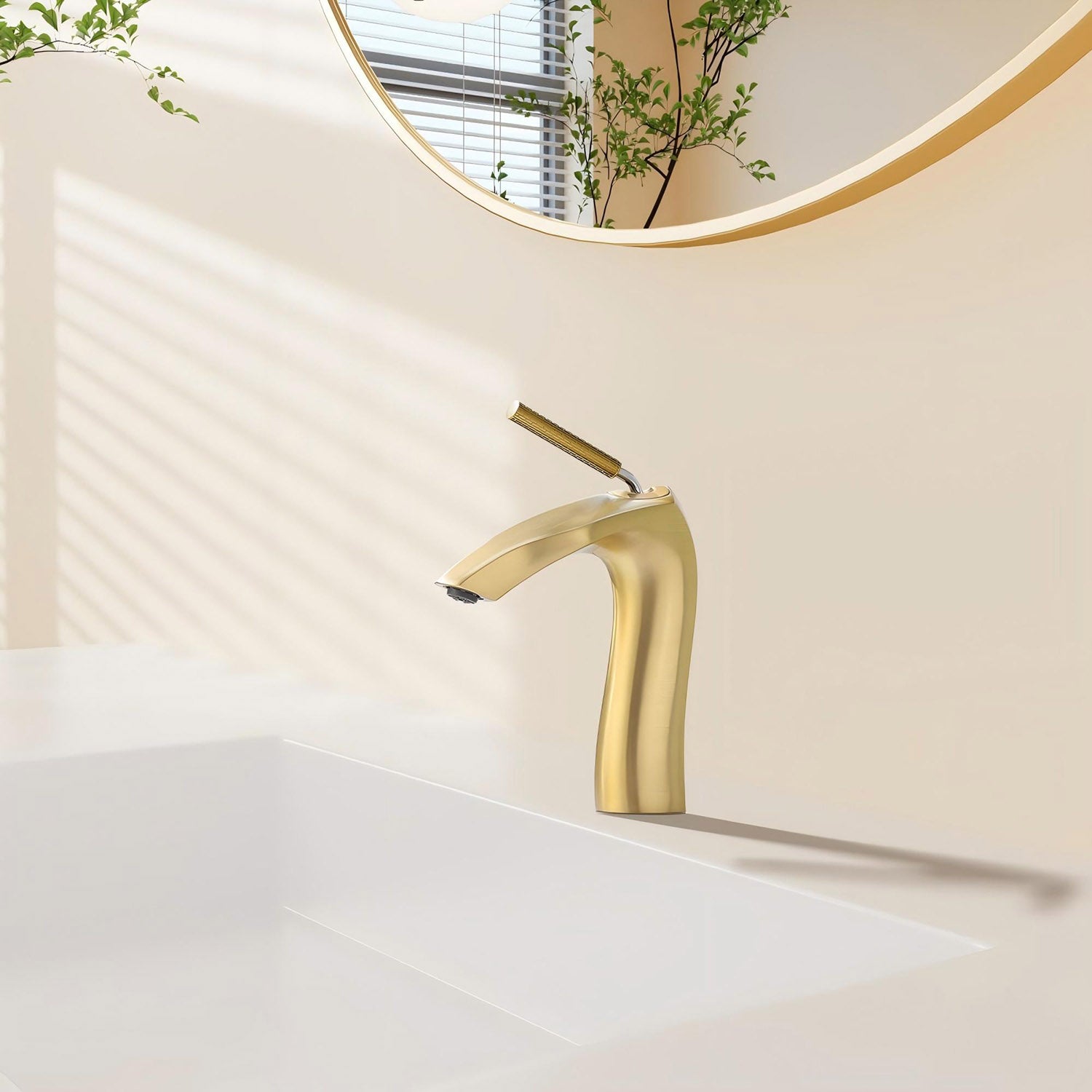 Brushed Gold Single Hole Bathroom Faucet Brass with Slim Single Handle and Aerator