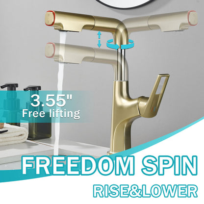 Brushed Gold Single Hole Bathroom Faucet with Lift Spout