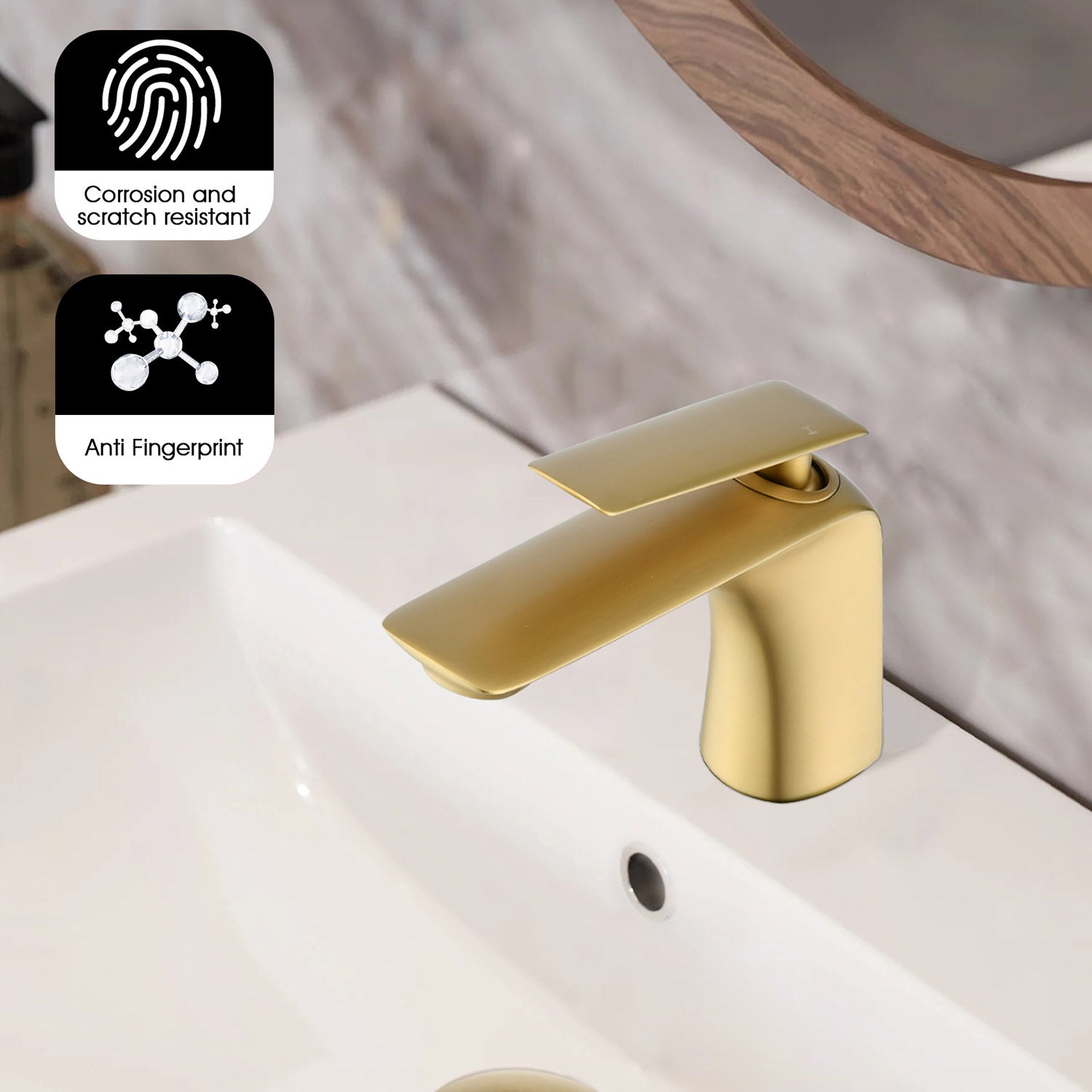 Brushed Gold Single Hole Bathroom Sink Faucet with Pop-Up Drain-meterial feature