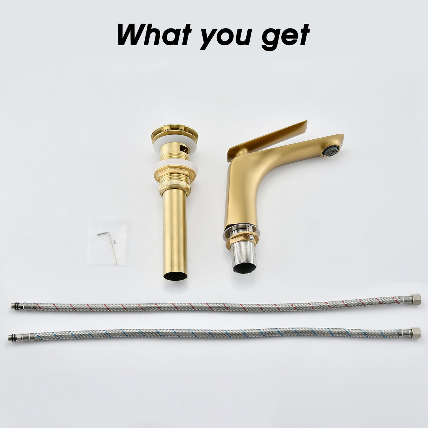 Brushed Gold Single Hole Bathroom Sink Faucet with Pop-Up Drain and Water Supply Hose