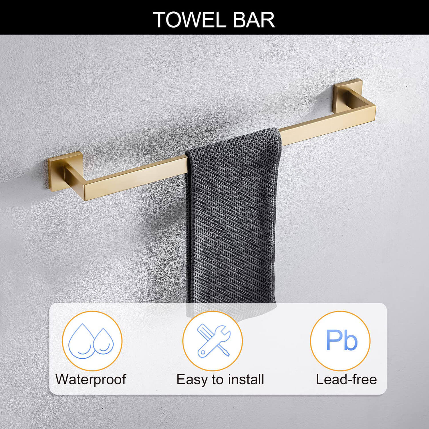 Brushed Gold Stainless Steel Bathroom 
towel bar