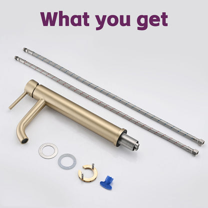 Brushed Gold Tall single handle Bathroom Faucet with hoses and install fitting