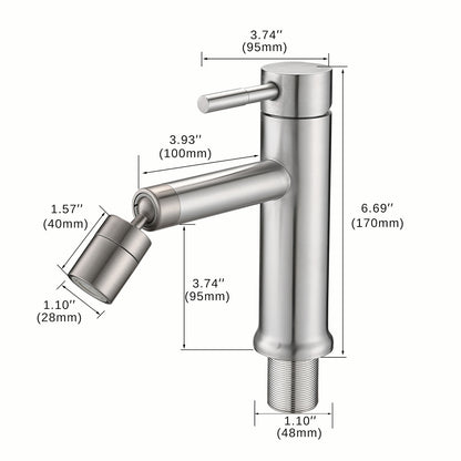 Brushed Nickel 360° Rotating Aerator Sink Faucet Size