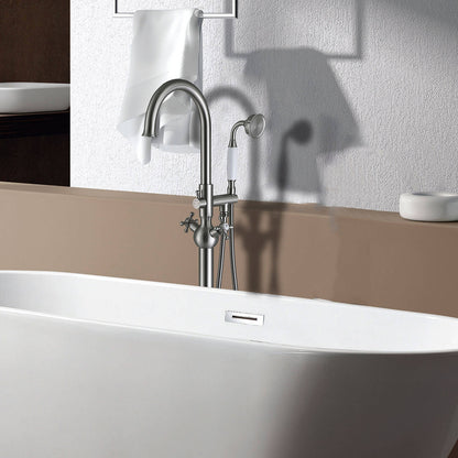 Brushed Nickel Independent Freestanding Tub Filler Faucet