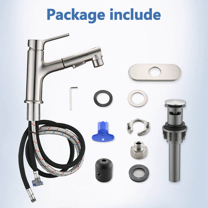 Brushed Nickel Pull-Down Bathroom Faucet with drain and install fitting