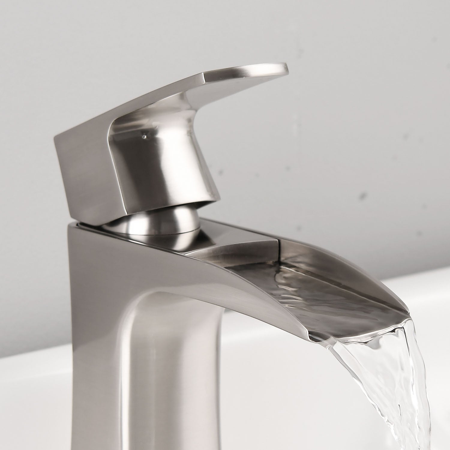 Brushed Nickel Single HandleWaterfall Bathroom Faucet