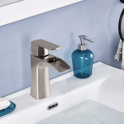 Brushed Nickel Single Handle Single Hole Waterfall Bathroom Faucet Brass