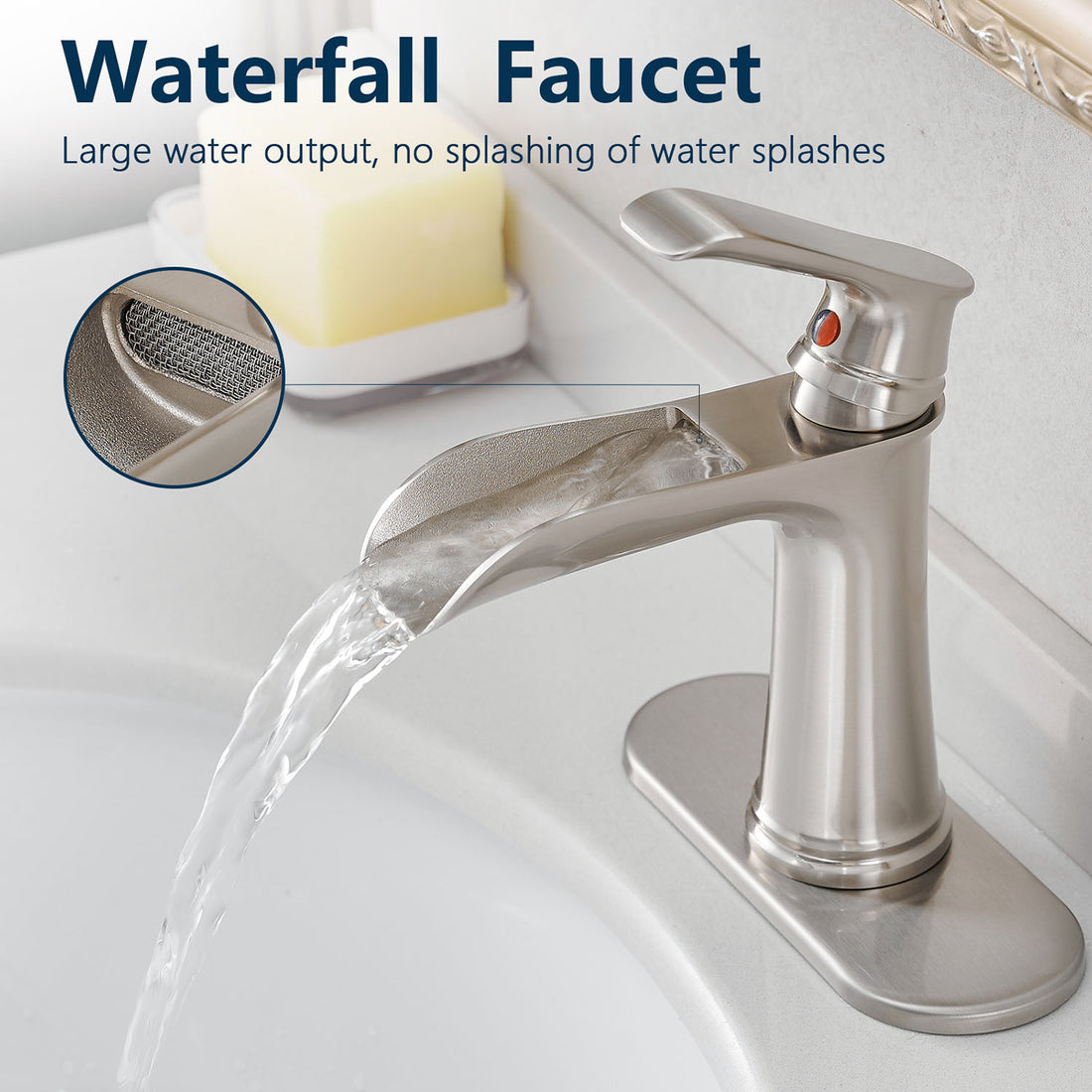 Brushed Nickel Single Handle Waterfall Bathroom Faucet