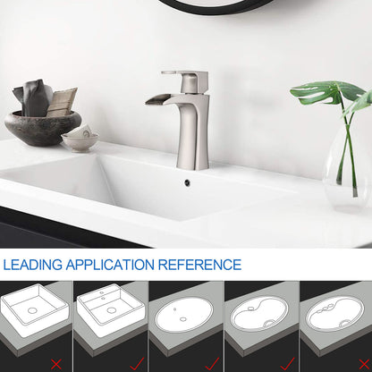 Brushed Nickel Single Handle Waterfall spout Bathroom Faucet-Installation application