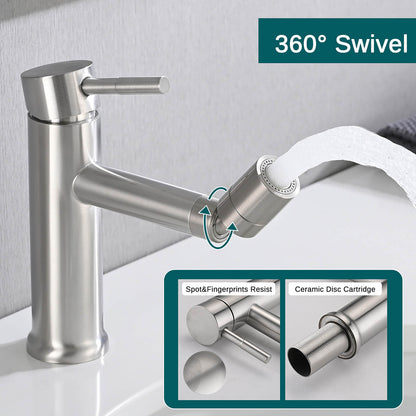 Brushed Nickel Single Hole Sink Faucet with 360° Rotating Aerator