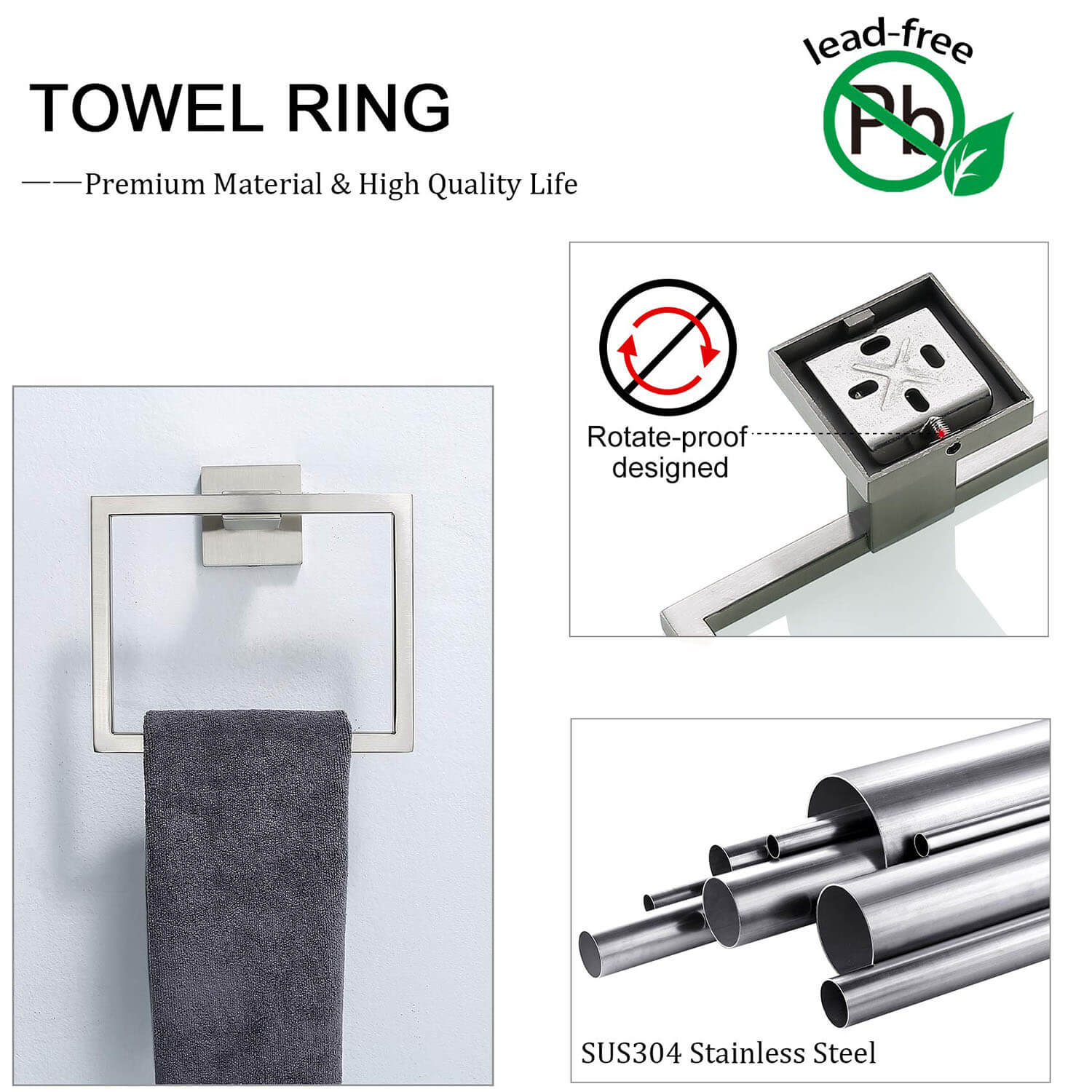 Brushed Nickel Stainless Steel Bathroom towel ring
