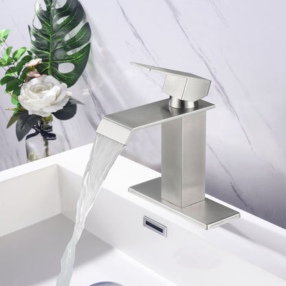 Brushed Nickel Stainless Steel Single Handle Waterfall Bathroom Faucet
