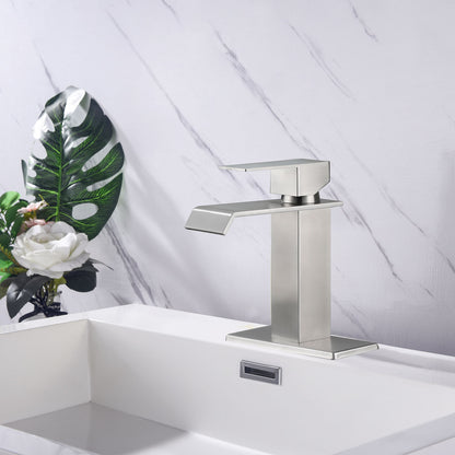 Brushed Nickel Stainless Steel Single Handle single hole Waterfall Bathroom Faucet