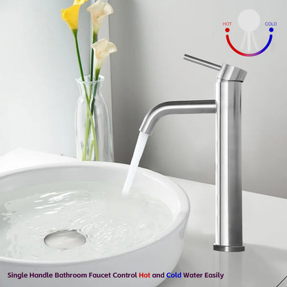 Brushed Nickel Tall Single Hole Bathroom Faucet for Vessel Sink
