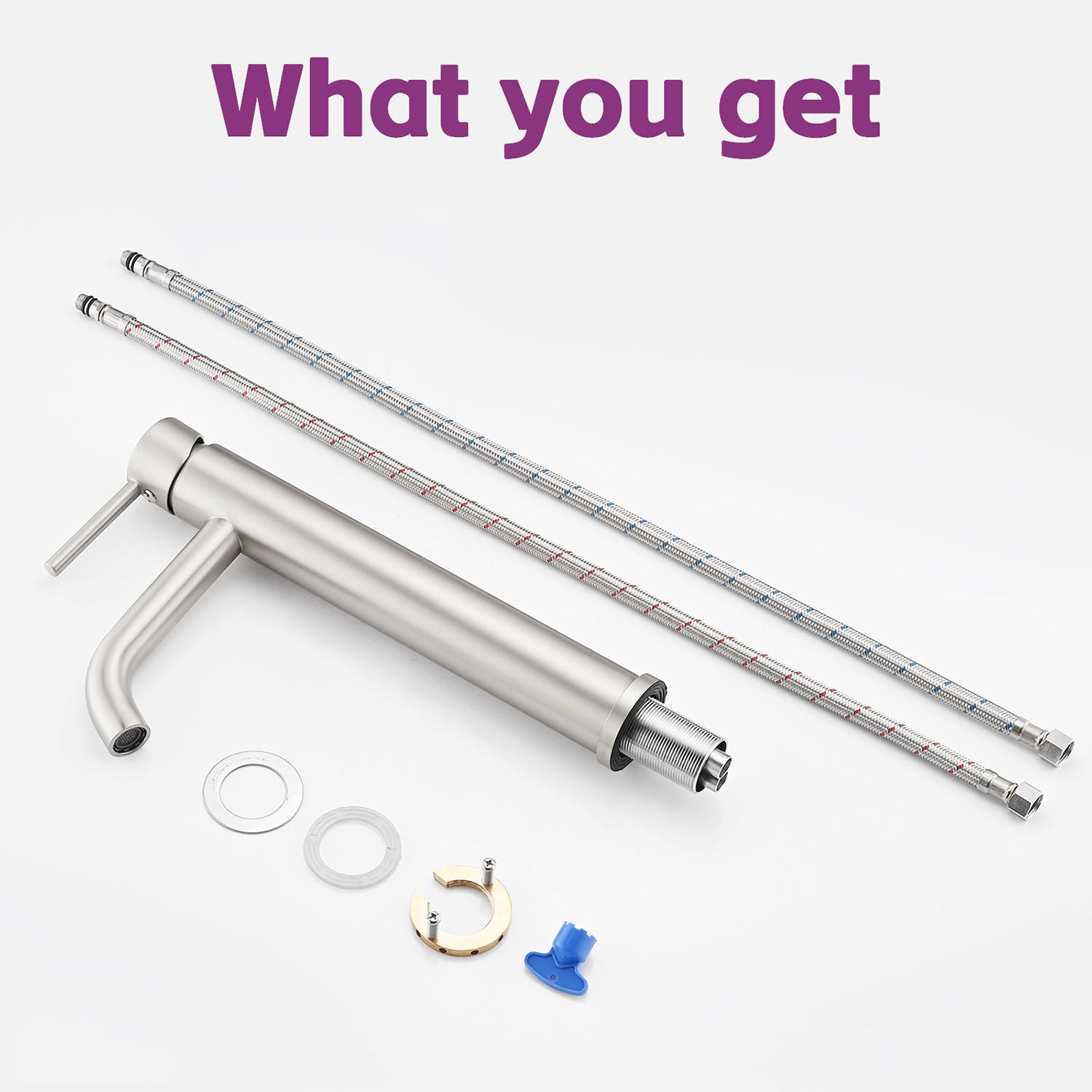 Brushed Nickel Tall Single Hole Bathroom Faucet with hose and install fitting