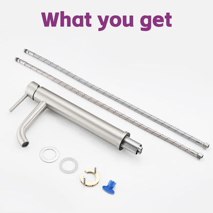 Brushed Nickel Tall Single Hole Bathroom Faucet with hose and install fitting