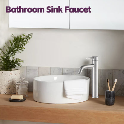 Brushed Nickel Tall Single Hole Bathroom vessel sink Faucet