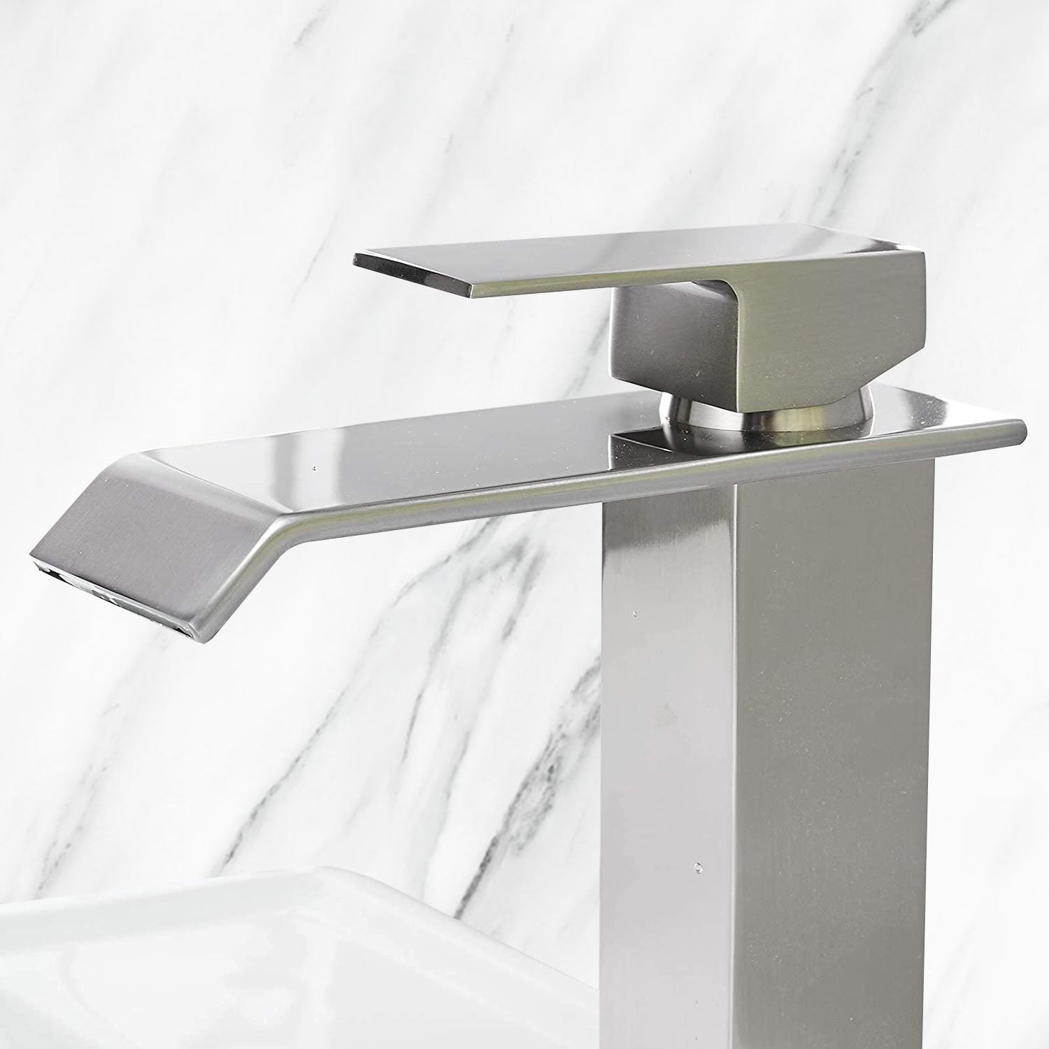 Brushed Nickel Waterfall Bathroom Faucet with Single Handle