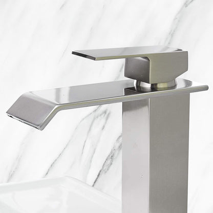 Brushed Nickel Waterfall Bathroom Faucet with Single Handle