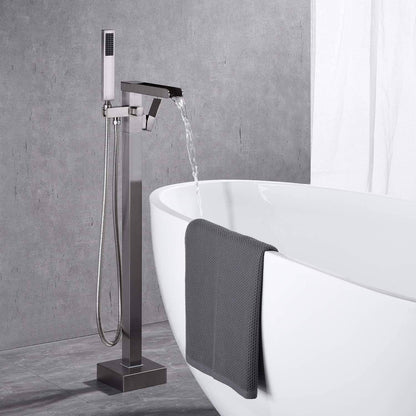 Brushed Nickel Waterfall Freestanding Bathtub Faucet with Hand Shower