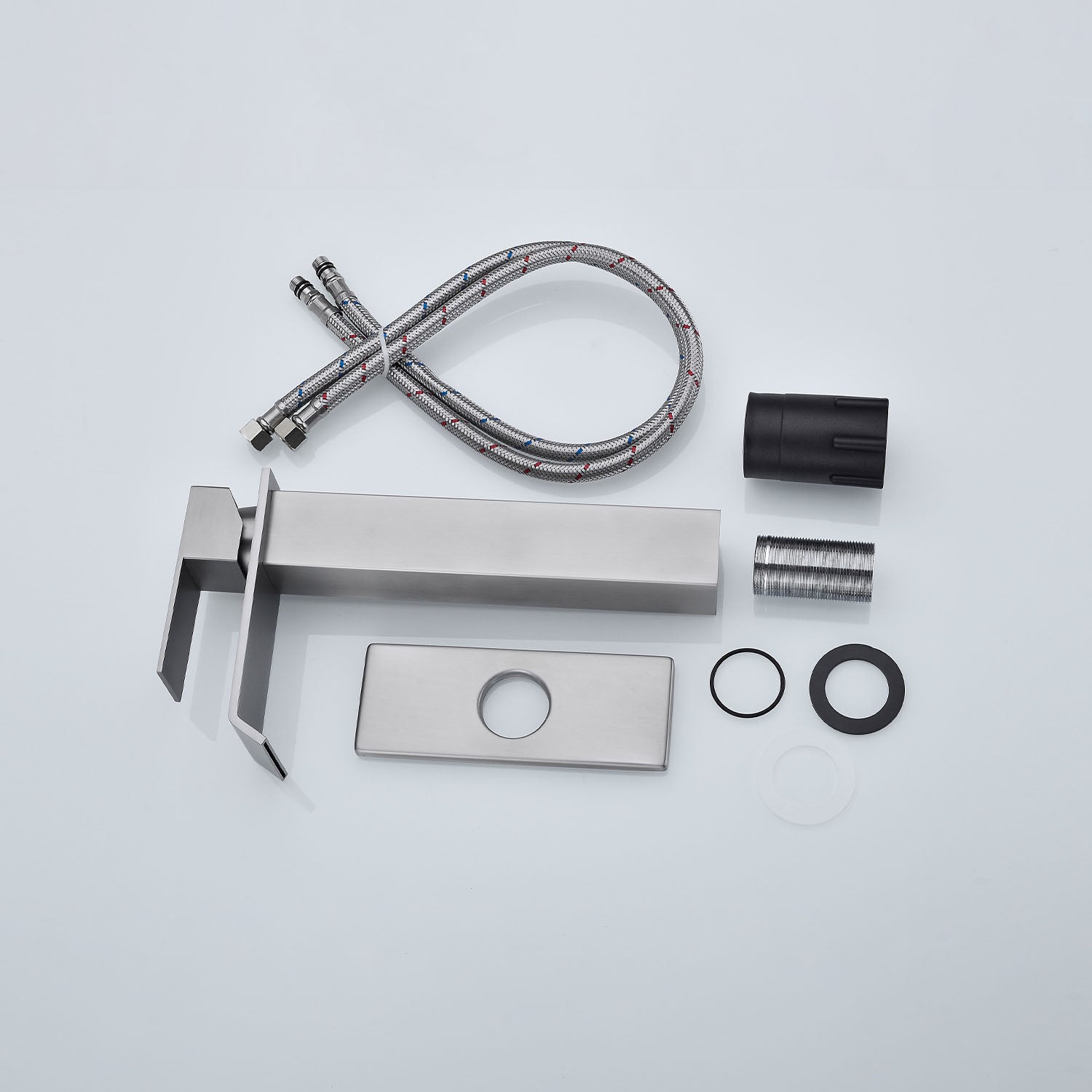 Brushed Nickel waterfall spout Single hole Bathroom Faucet with hoses and install fitting