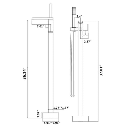 Brushed gold freestanding bathtub faucet dimensions