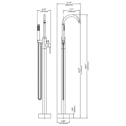 Brushed nickel freestanding tub filler faucet dimensions