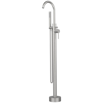 Brushed nickel freestanding tub filler for modern bathroom