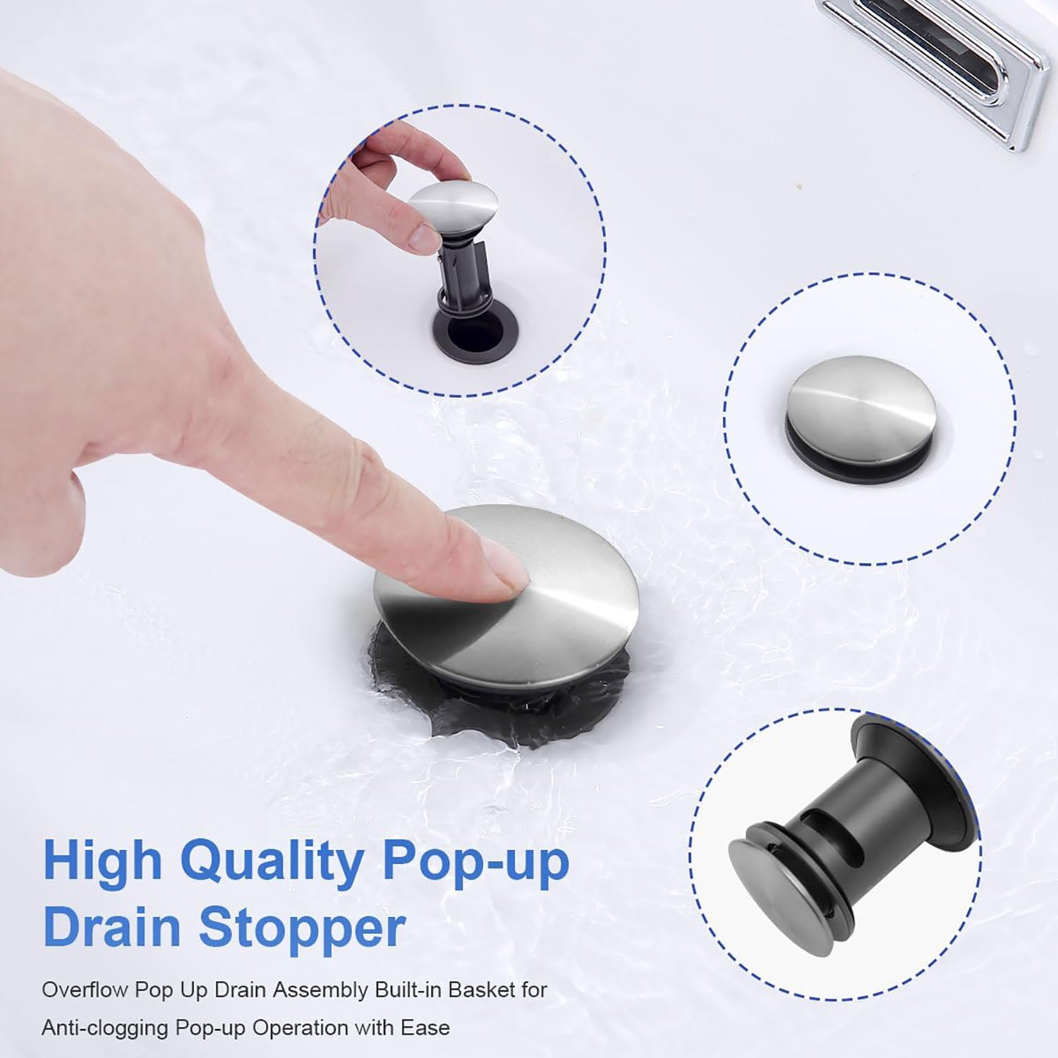 Brushed nickel pop-up drain stopper