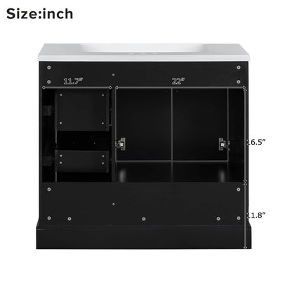 Cabinet Section Dimensions for 36 inch Traditional Black Bathroom Vanity with Resin Sink